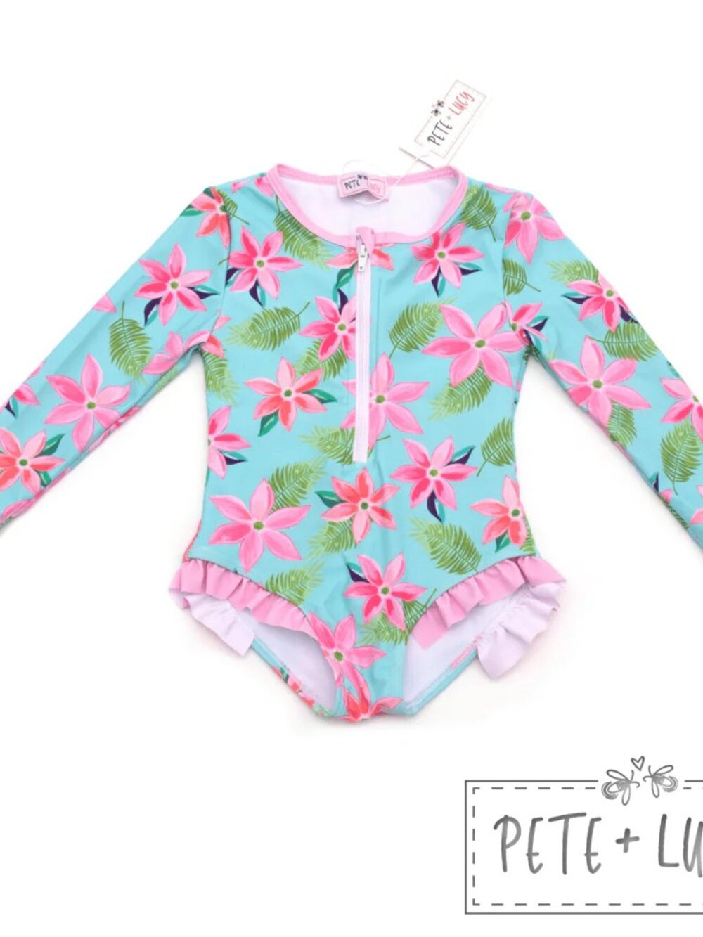 Tropical Daze One Piece Long Sleeve Zip Swimsuit